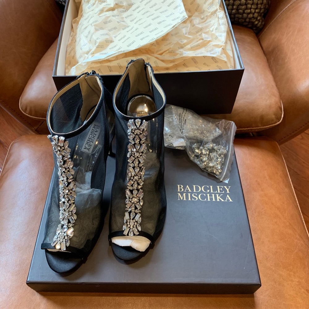 Badgley Mischka Black and Crystal Booties